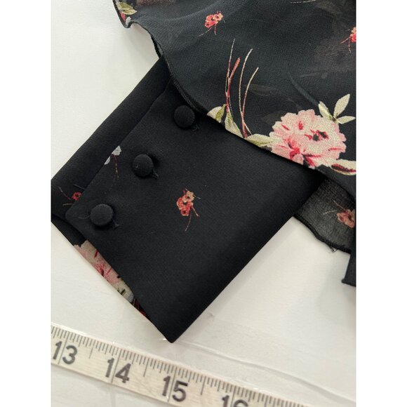 Zara Basic Size XS Floral Sheer Blouse Black Ruffle Bell Sleeve Fairygoth - Picture 8 of 10